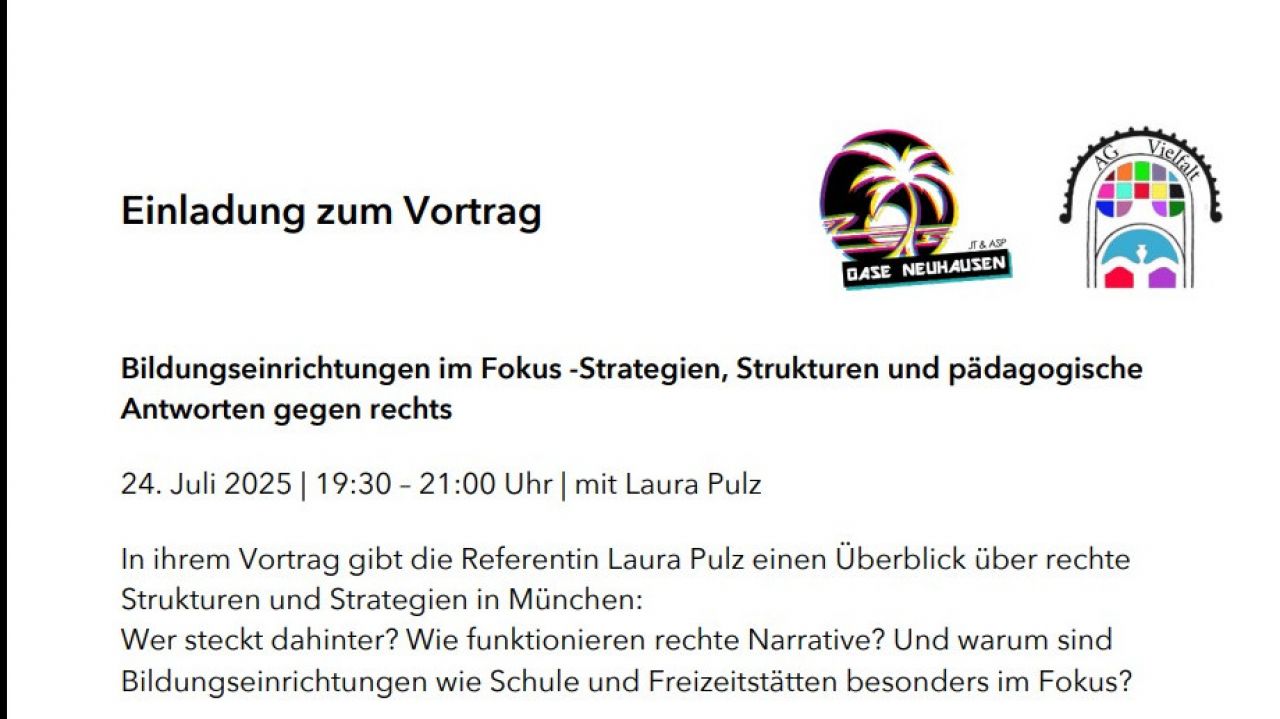 Einladung zum Vortrag Bildungseinrichtungen im Fokus - Strategien, Strukturen und pädagogische Antworten gegen rechts